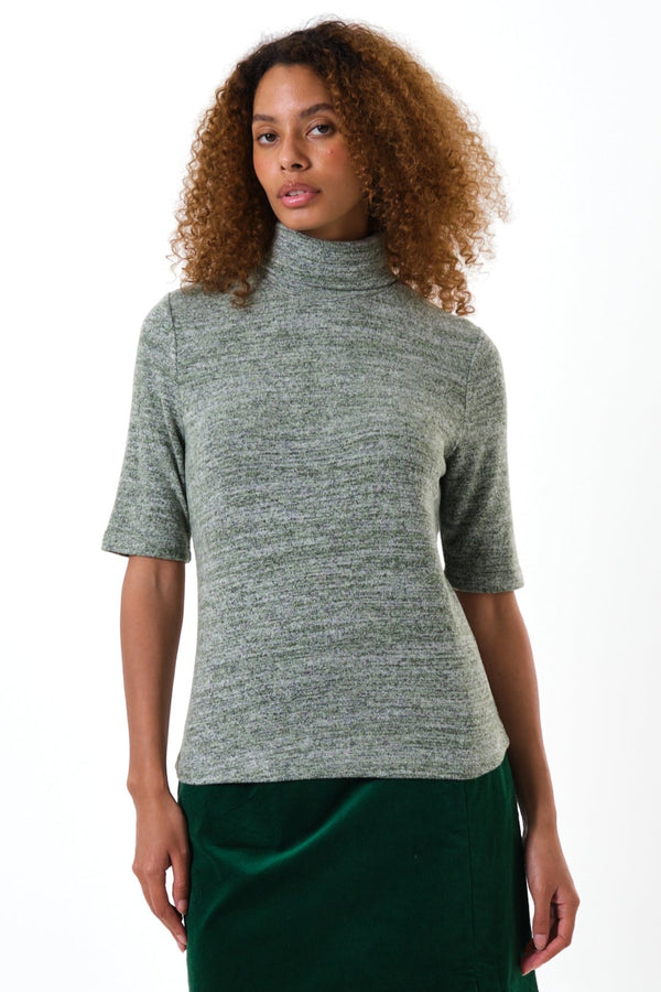 Vista Soft Marl Polo Neck Short Sleeve Top - Green