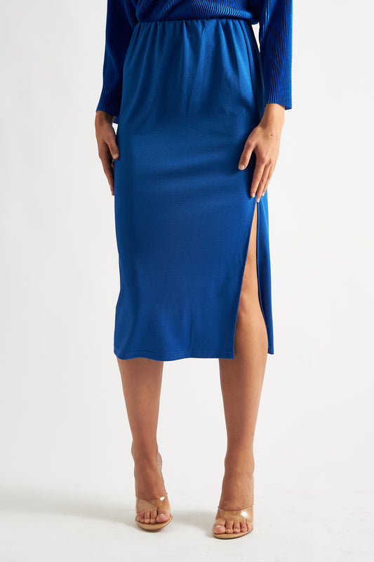 Wilson Fine Rib Midi Pencil Skirt - Blue