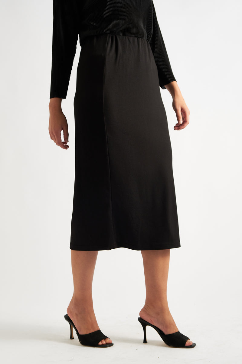 Wilson Black Fine Rib Midi Pencil Skirt - Front