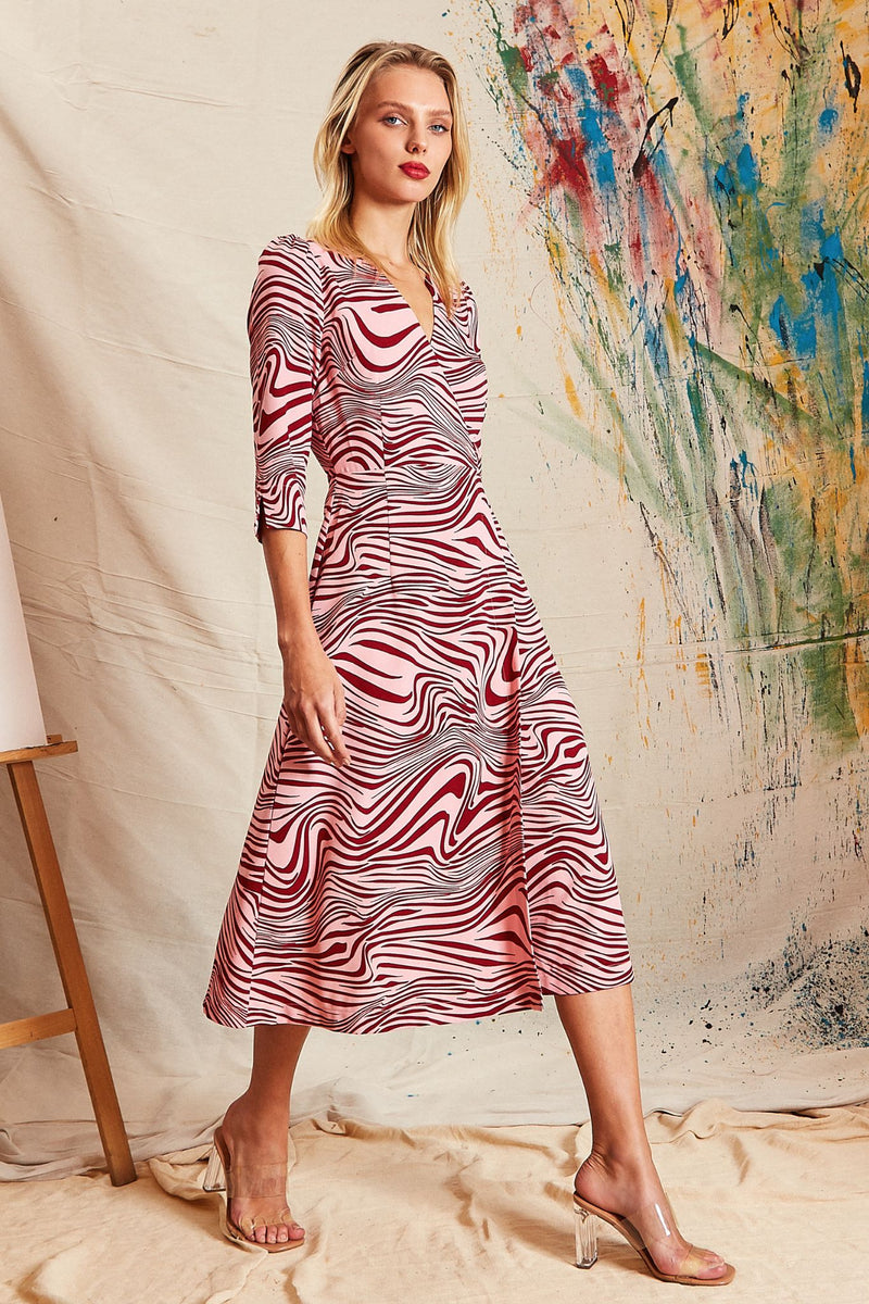 Haden Zebra Pop Print Midi Wrap Dress - Pink - Front