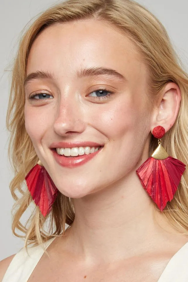 Anjou Raffia Statement Red Earrings - Front