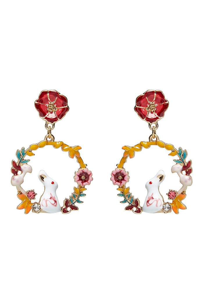Buster Rabbit Floral Hoop Earrings - Front