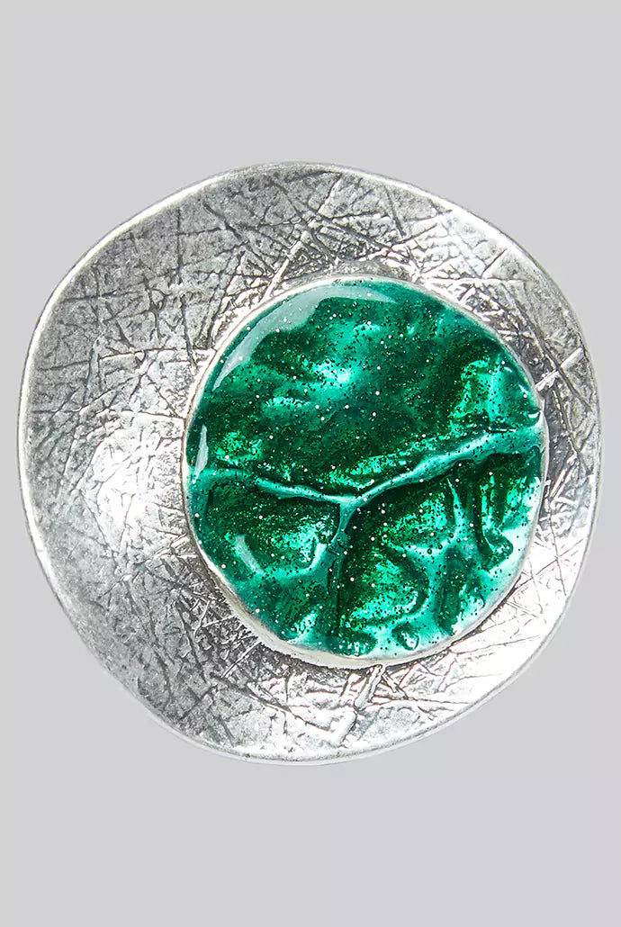 Cleo Green Enamelled Spot Silver Ring