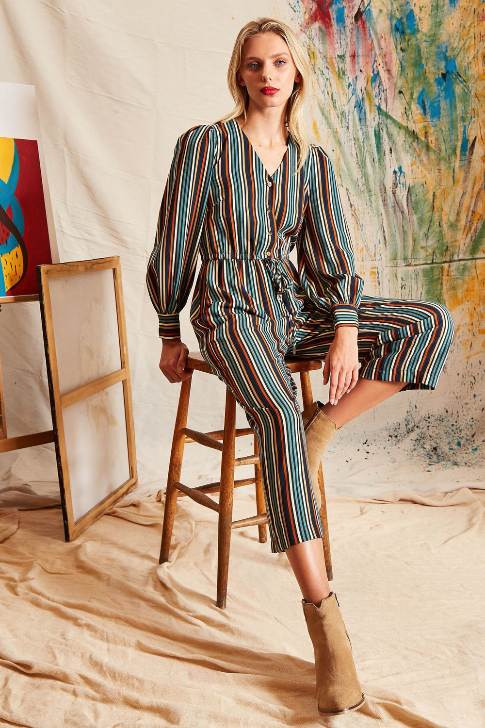 Darcy Winter Stripe Long Sleeve Jumpsuit Louche