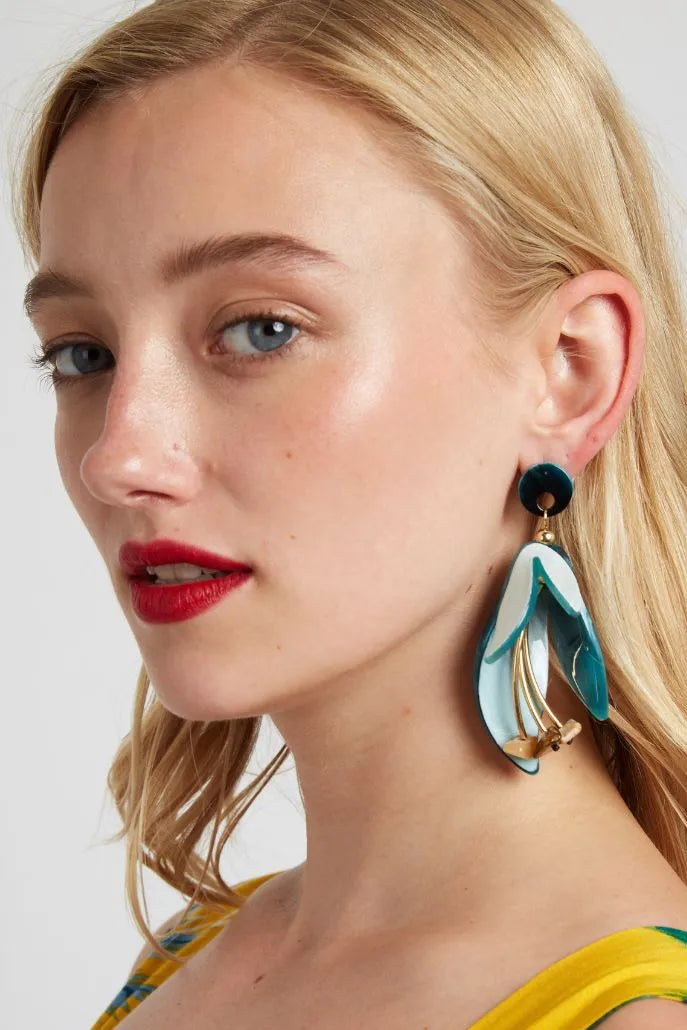 Louche Elisha Tortoise Shell Flower Earrings - Front