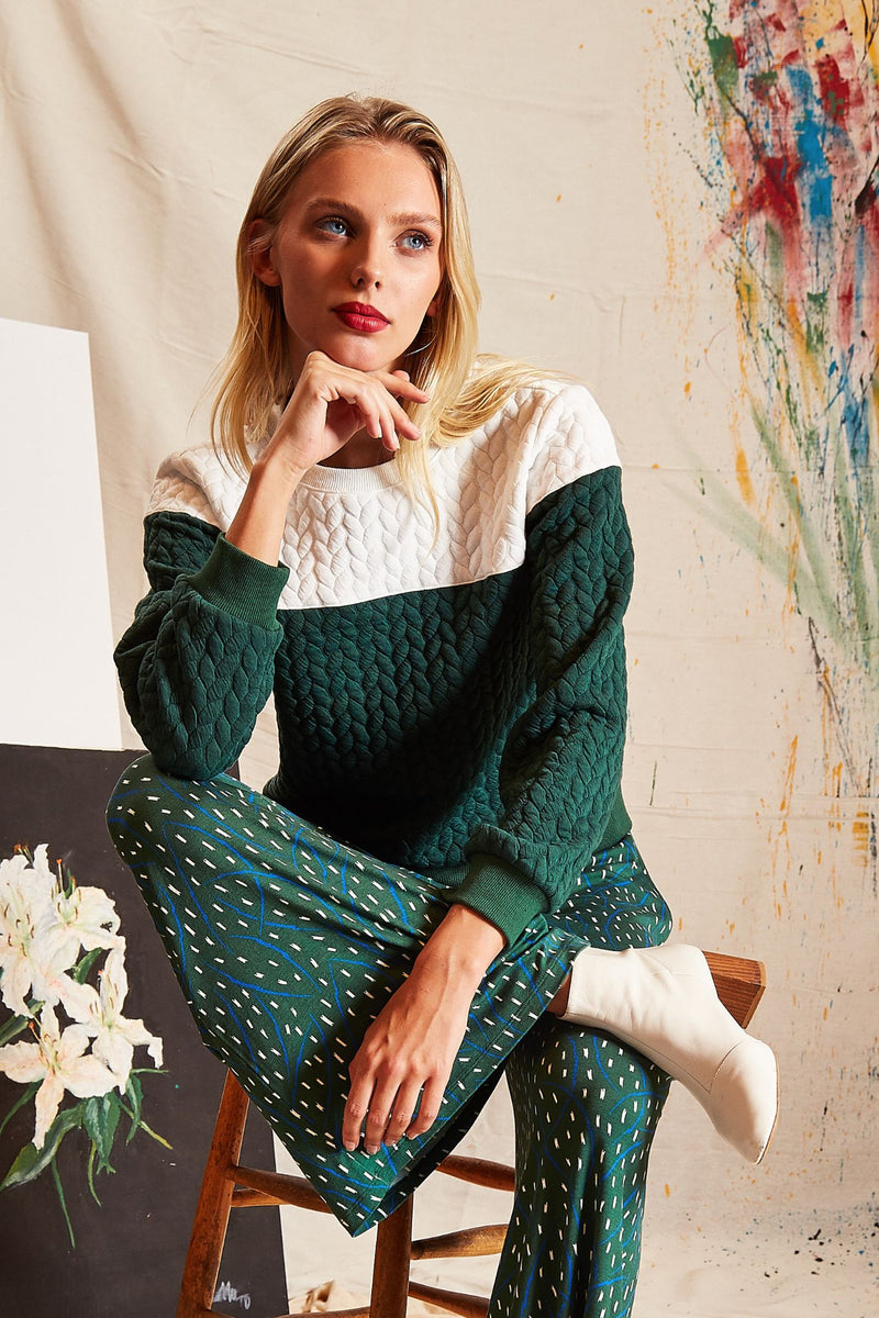 Jan 2 Colour Sweatshirt - Green and White - Detail 1
