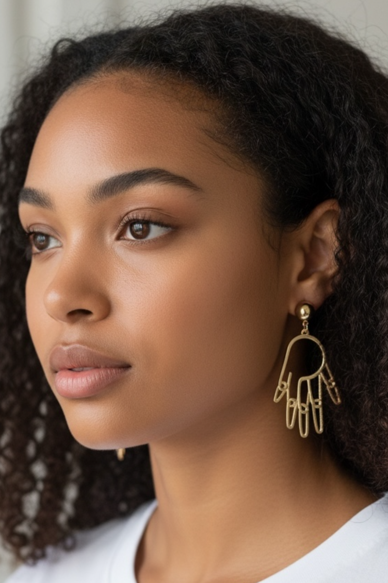 Manuela Gold Hand Pendant Earrings - Front