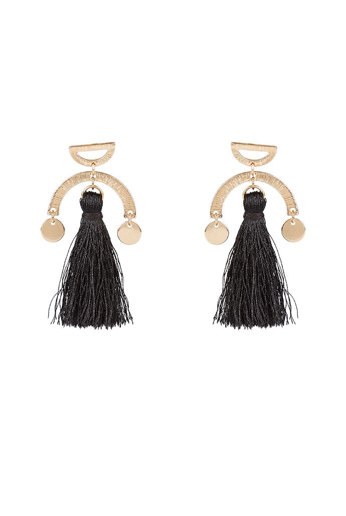 Millie Tassel And Brushed Gold Drop Earrings - Front