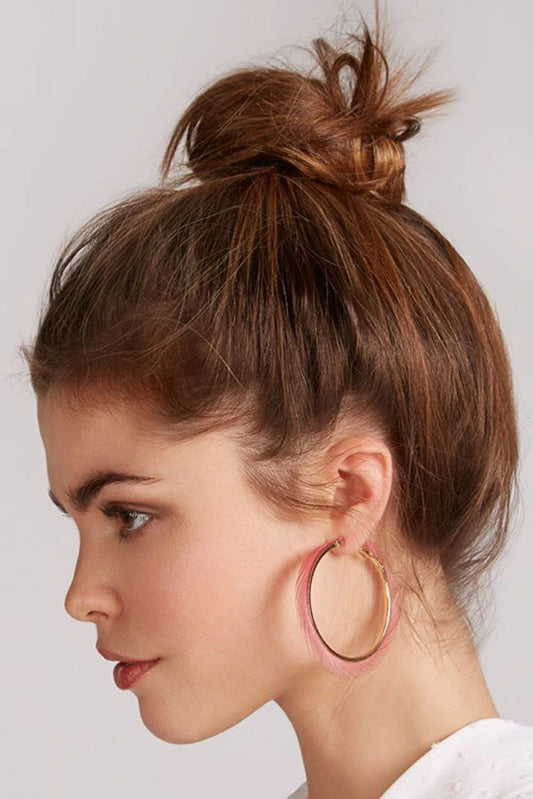 Gigi Pink Feather Hoop Earrings
