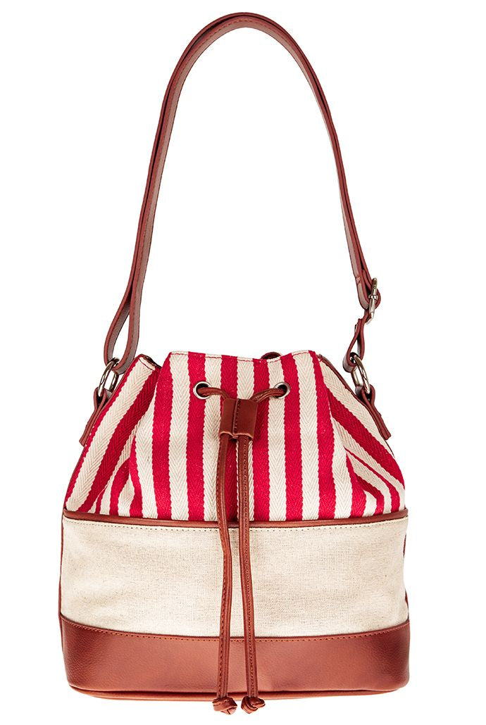 Southampton Red & White Stripe Bucket Bag - Front