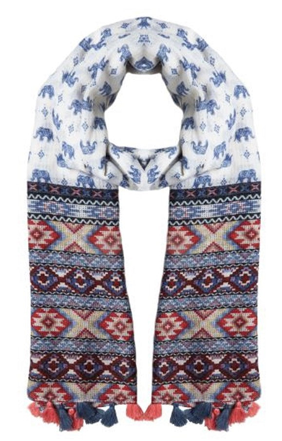 Hondo Elephant Print Tassel Scarf - Front