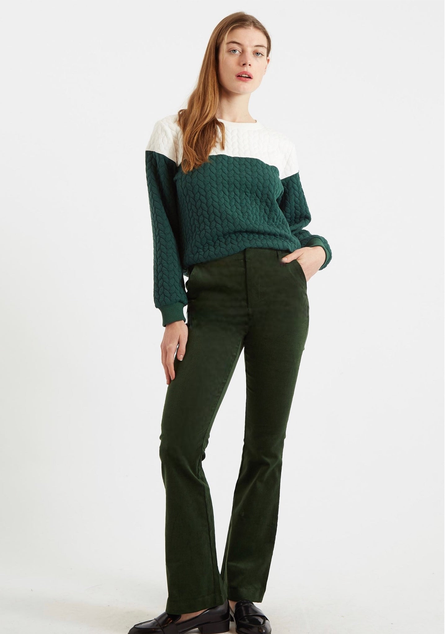Jayelyn Babycord Flared Trouser - Forest Green