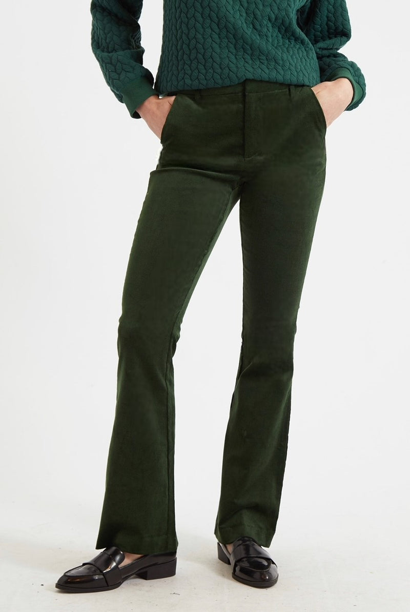 Jayelyn Babycord Flared Trouser - Forest Green - Front