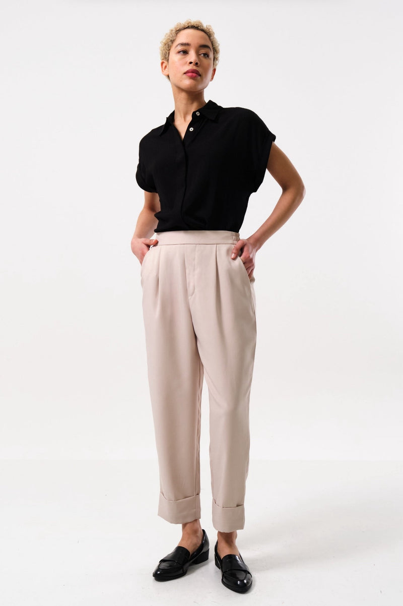 Bayeux Sustainable Satin Back Crepe Trouser - Camel - Front