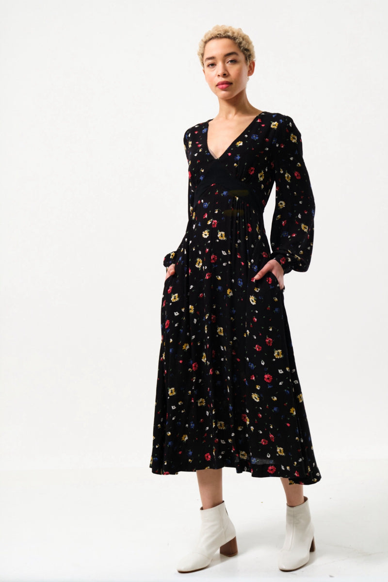 Melany Pick A Mix Print V-Neck Midi Dress - Front