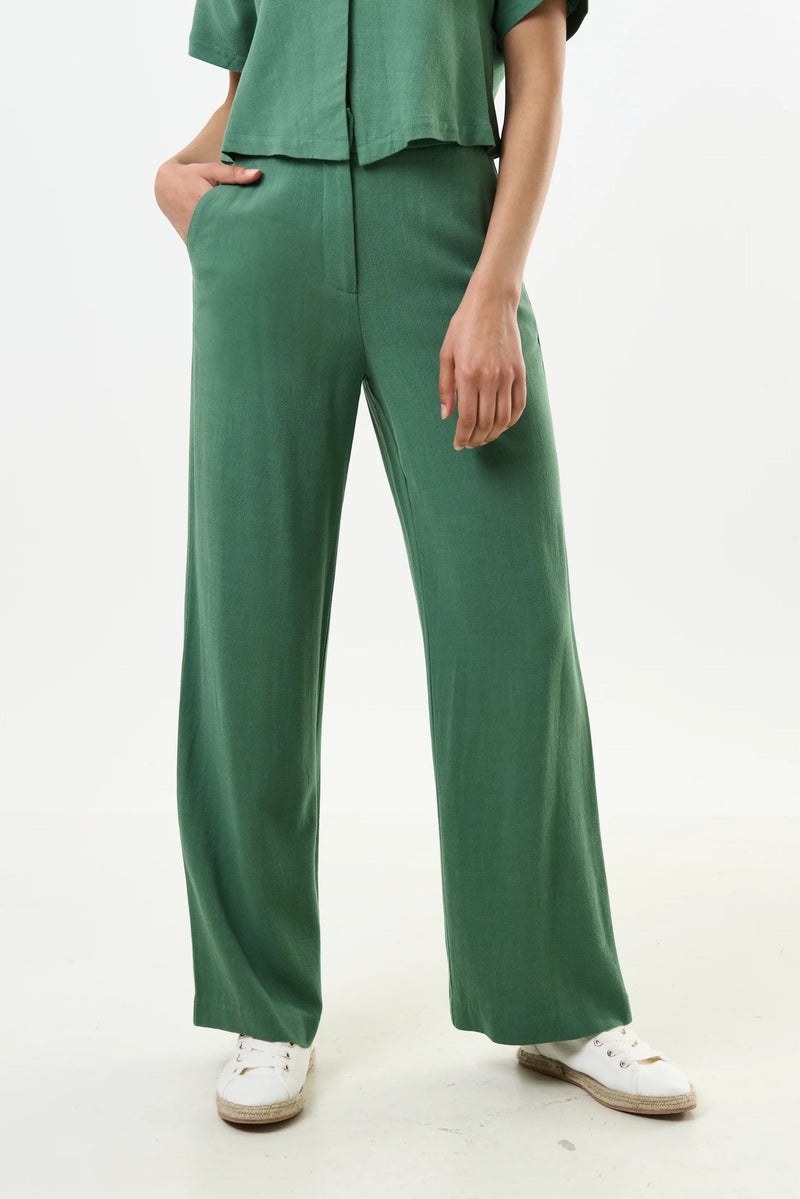 Tilde Linen Mix Wide Leg Trousers - Green - Front