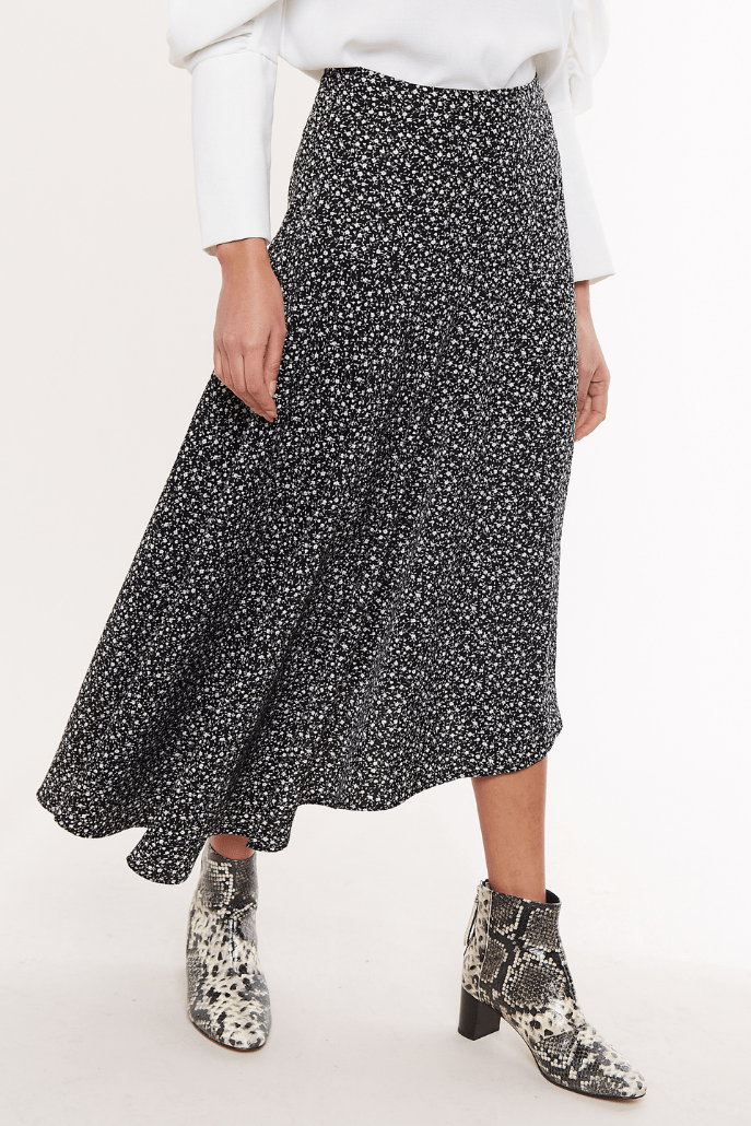 Carole Night Flower Asymmetric Midi Skirt - Front