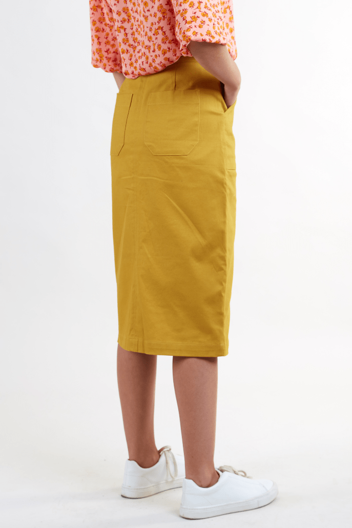 Mustard midi pencil sales skirt