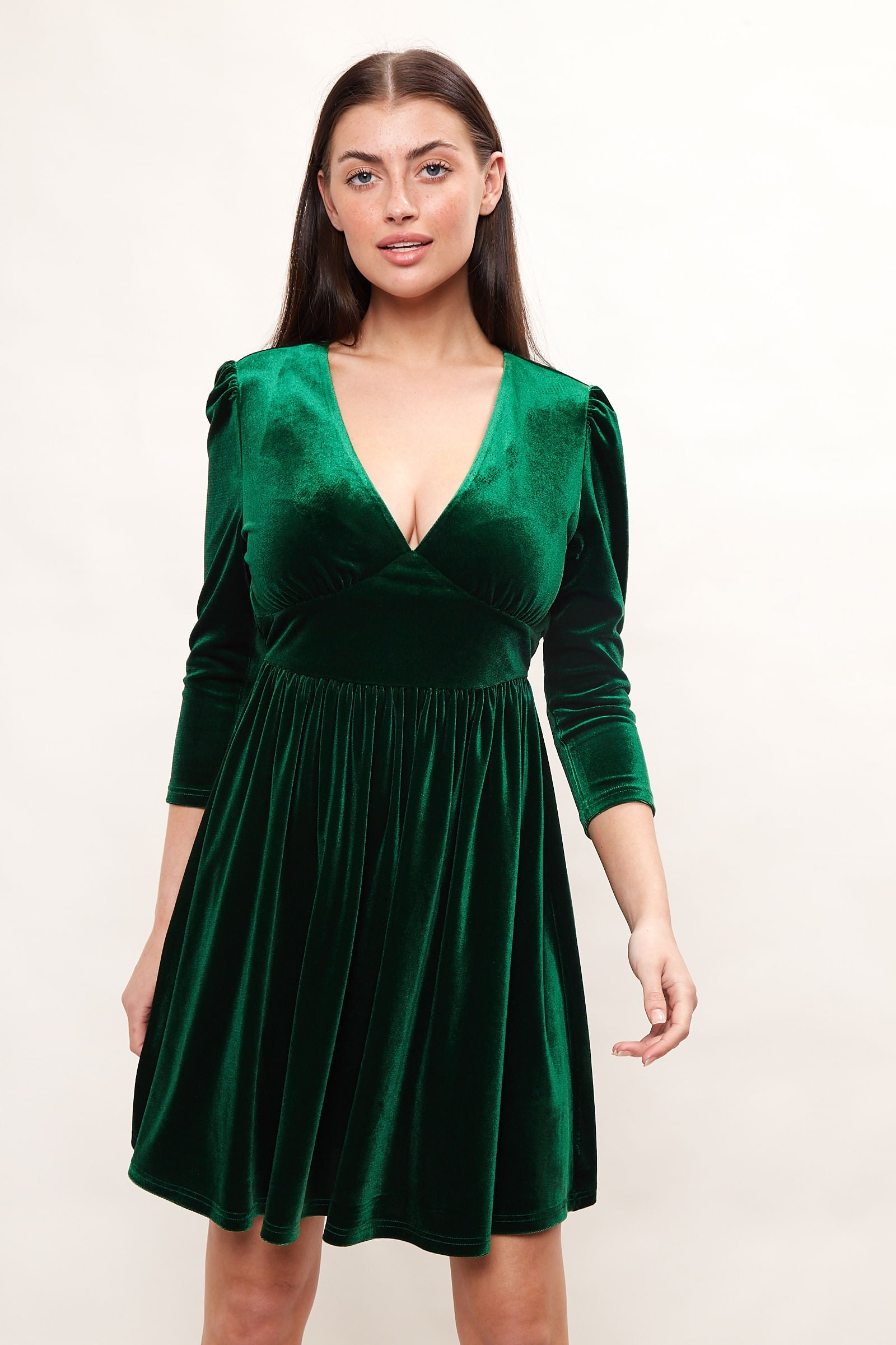 Annalise Velvet V Neck Fit Flare Mini Dress