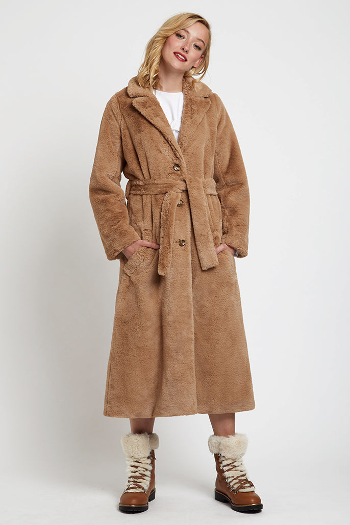 Arinette Faux Fur Tie Waist Coat