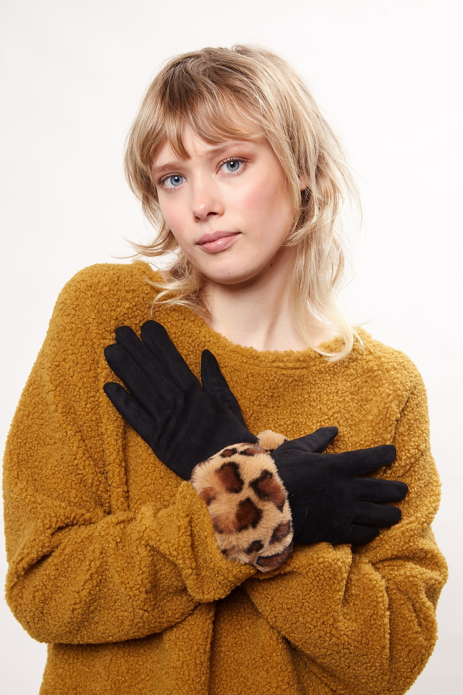 Cadhla Faux Suede Fur Cuffed Touch Screen Gloves