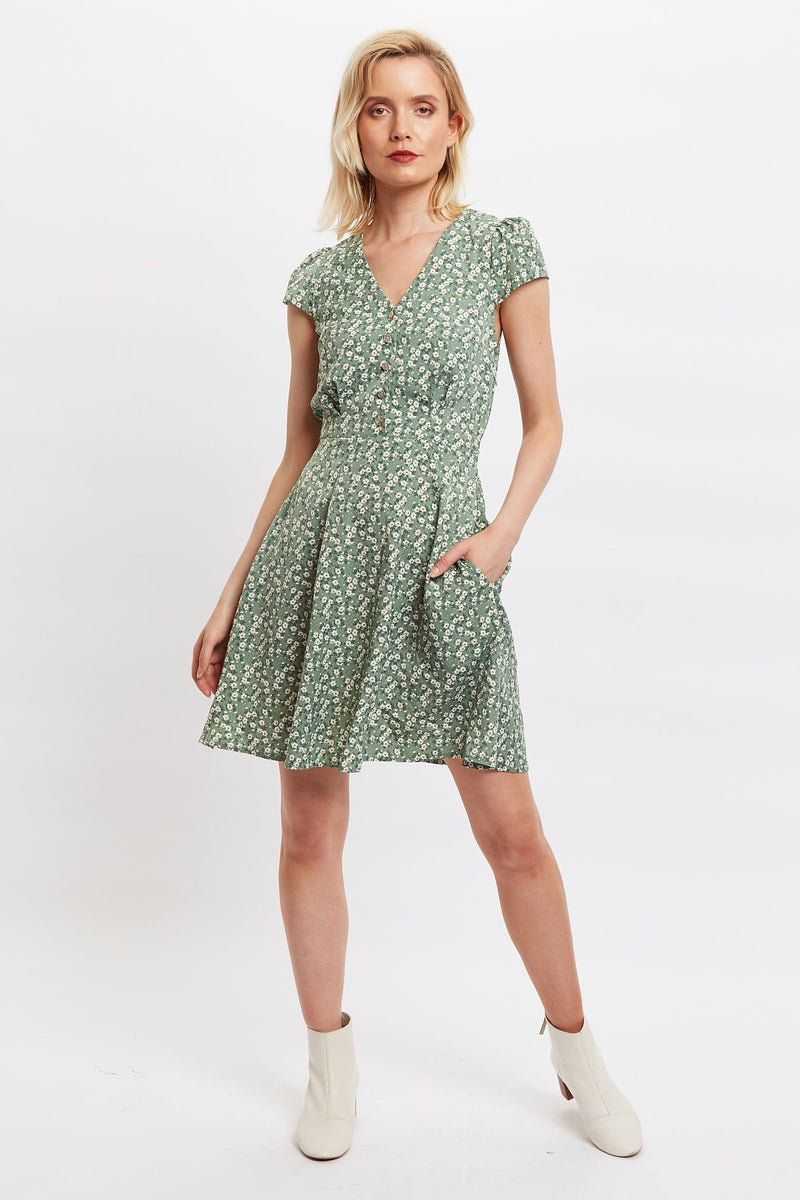 Louche Cathleen Double Daisy Print Mini Tea Dress - Front