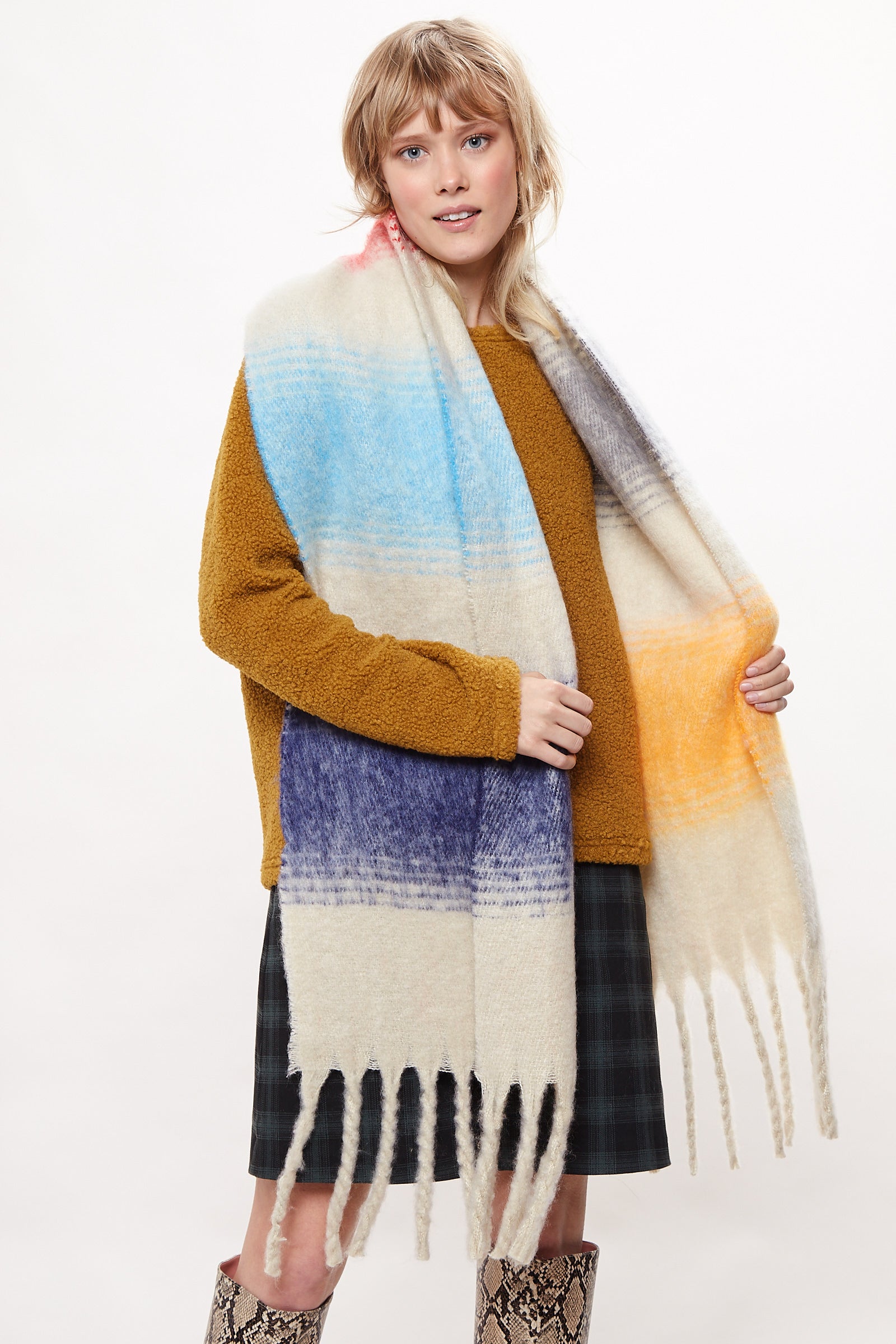 Ciara Cosy Fluffy Striped Tassel Scarf