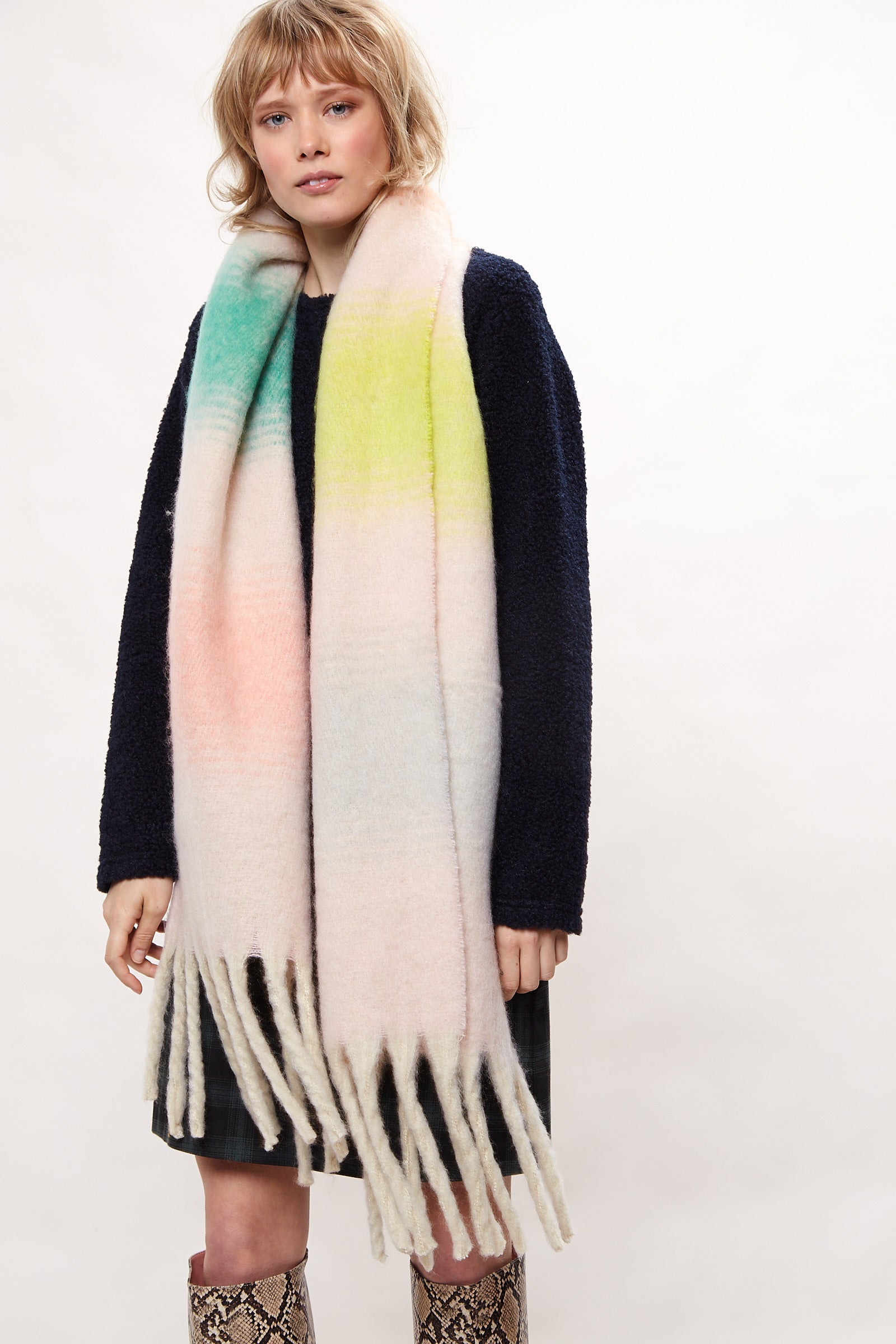 Ciara Cosy Fluffy Striped Tassel Scarf