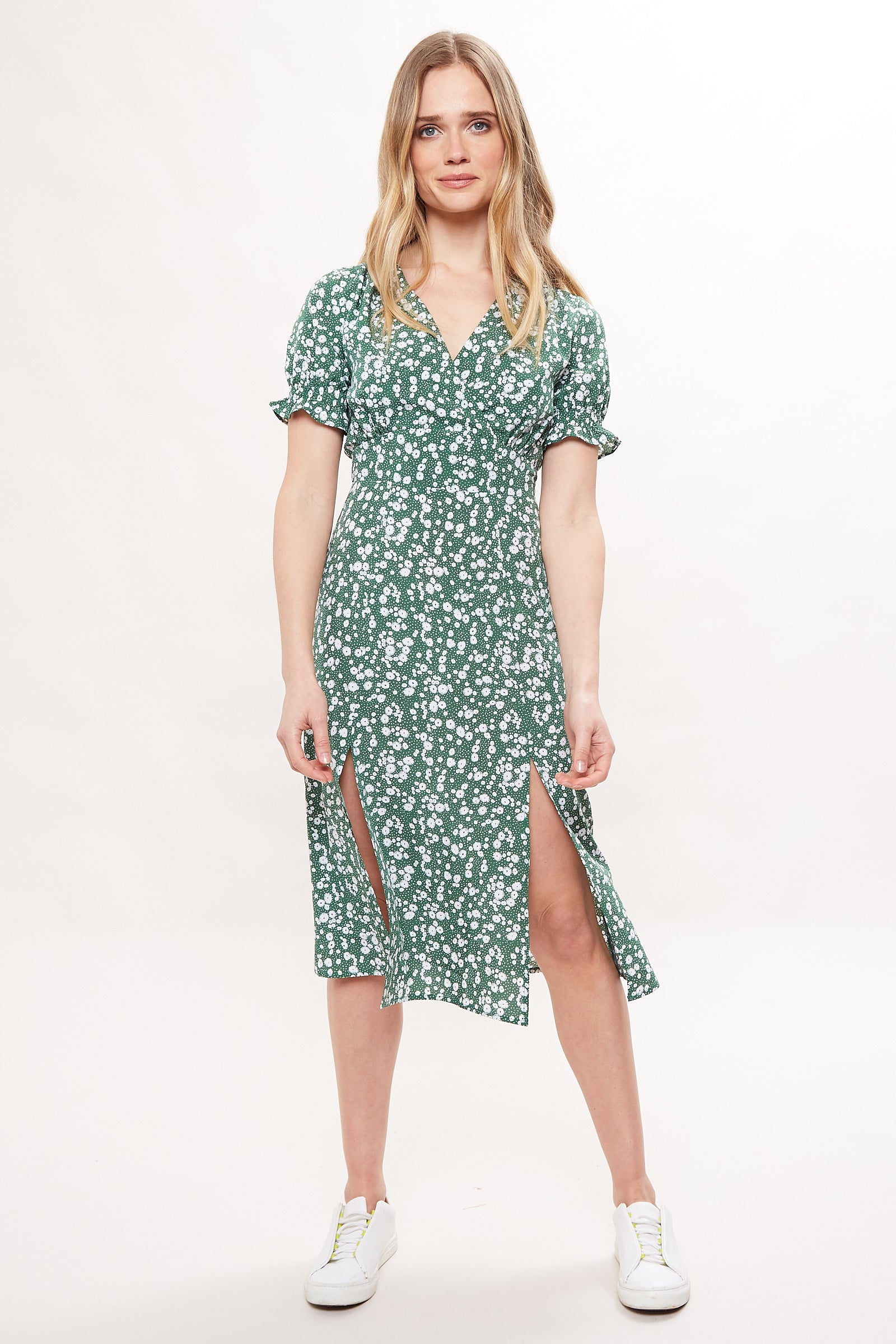 Corina Flower Dot Print Midi Tea Dress