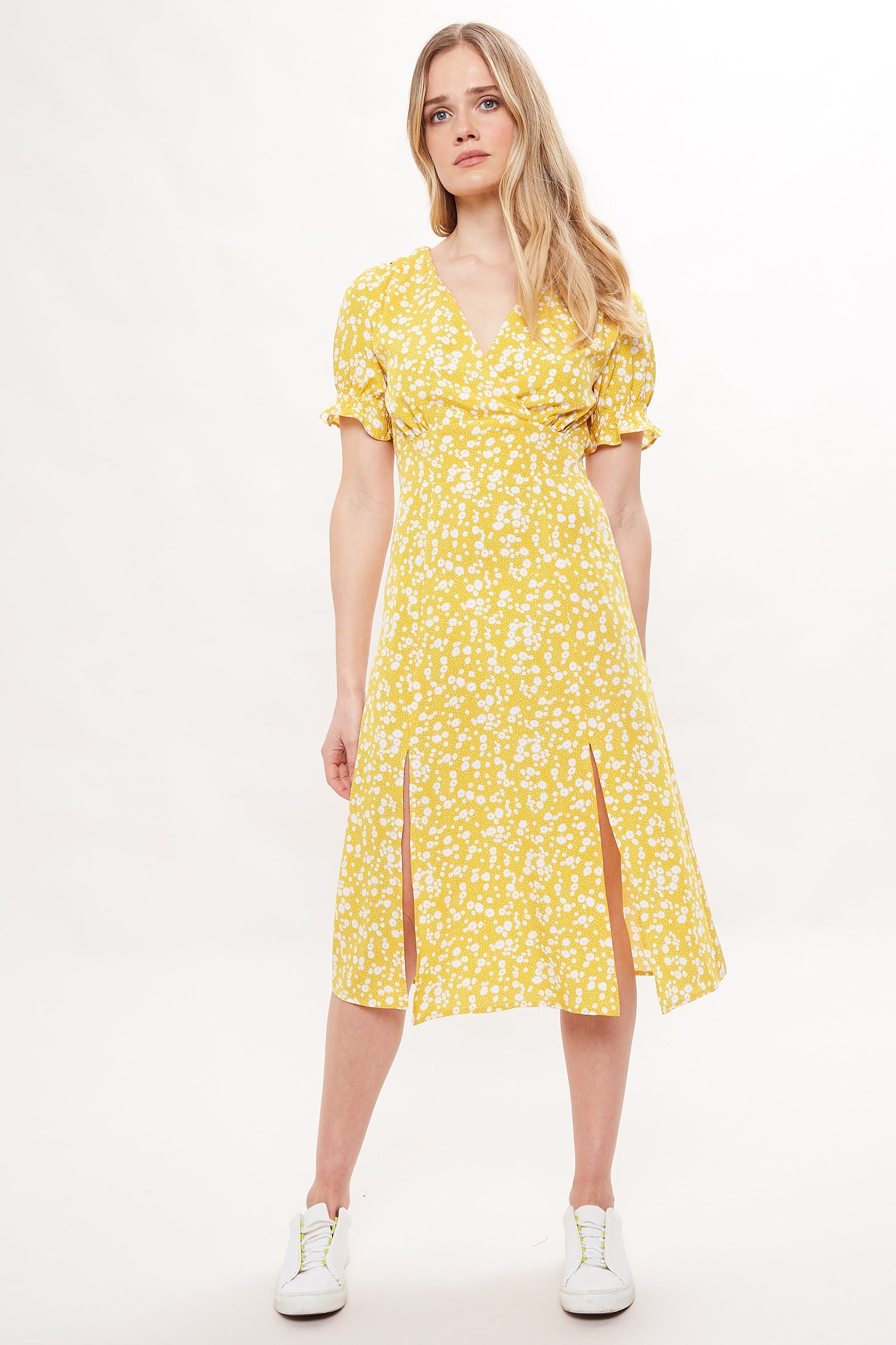 Corina Flower Dot Print Midi Tea Dress