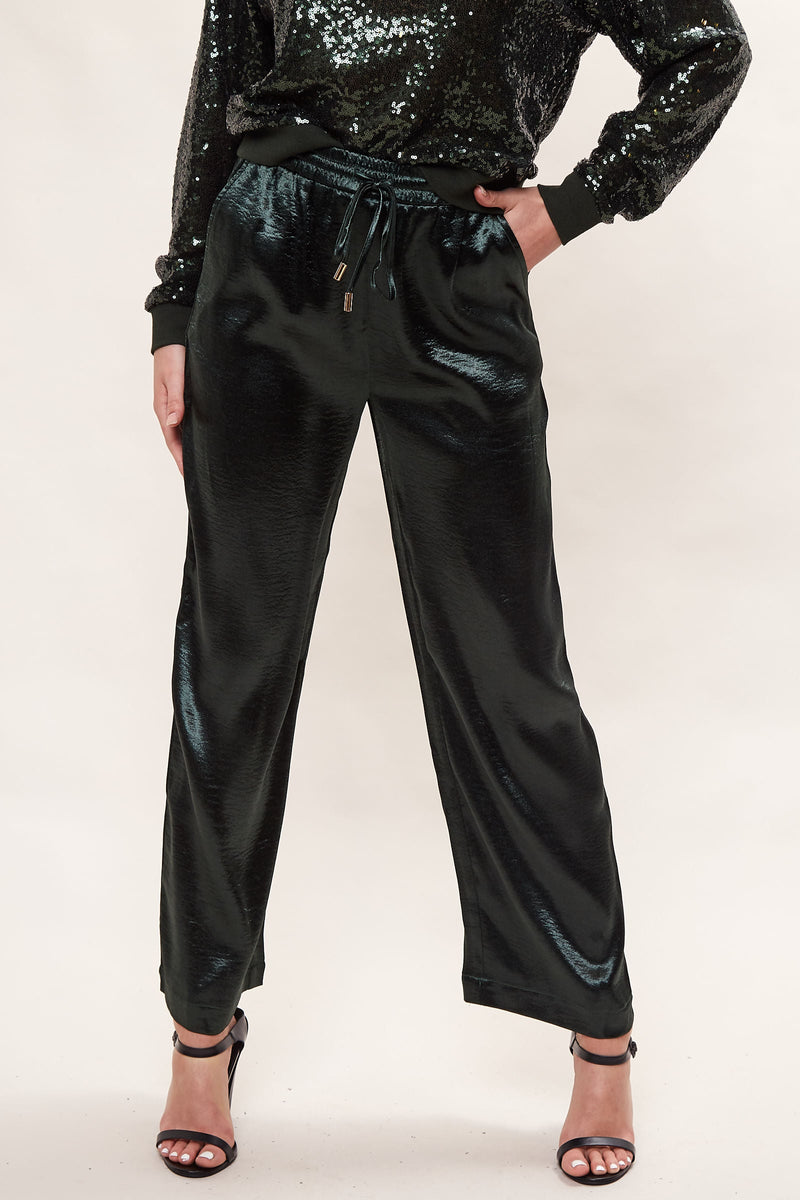 Louche Satin Emmanuella Pull On Trouser - Green - Front