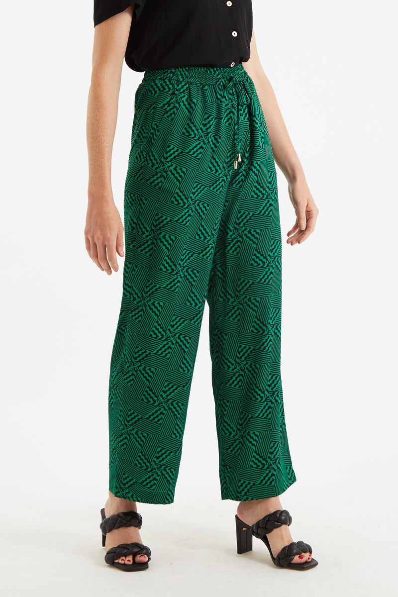 Louche Emmanuella 60s Patchwork Print Pyjama Style Trouser - Front