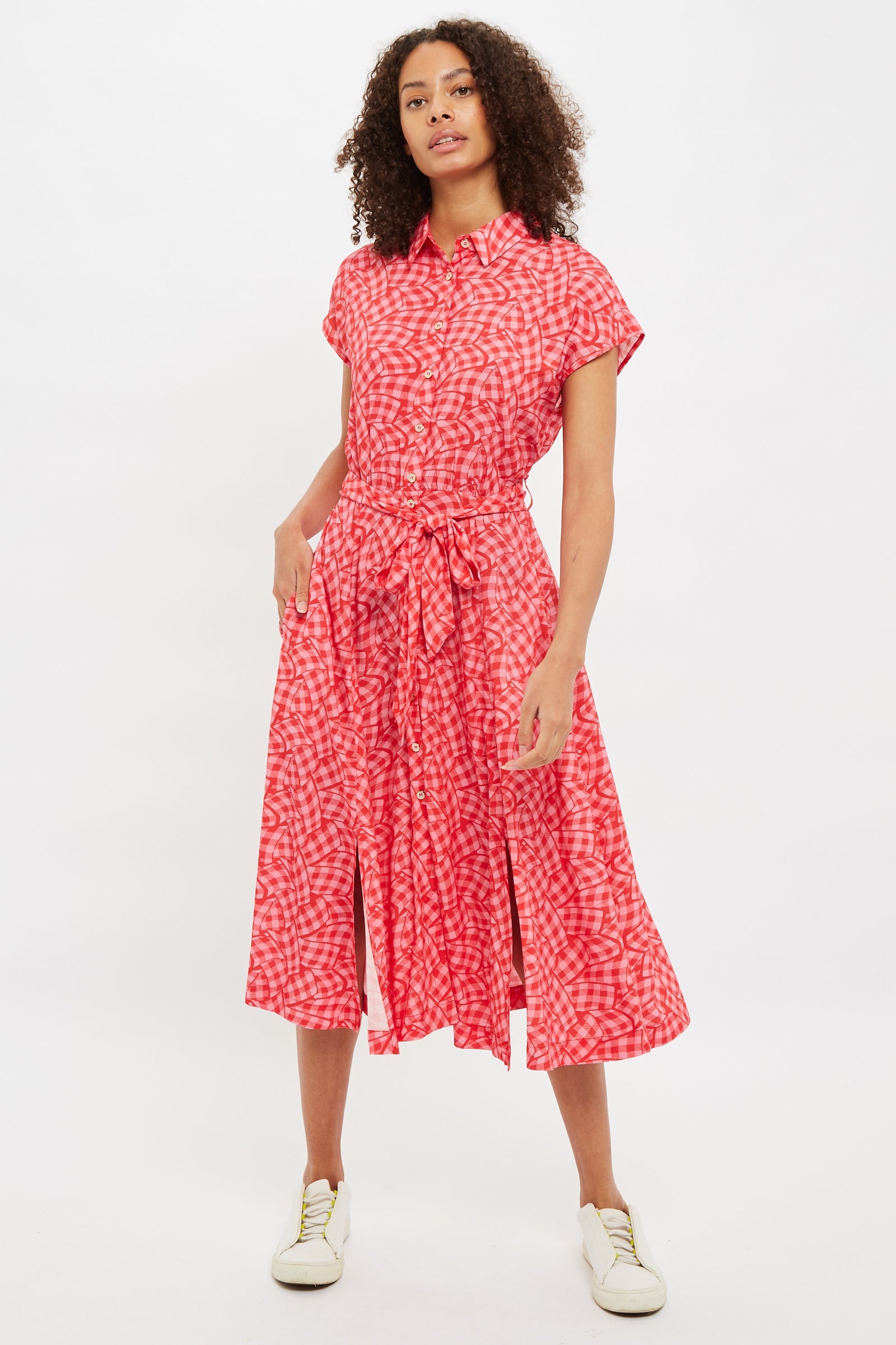 Fleur Gingham Twist Print Short Sleeve Shirt Dress