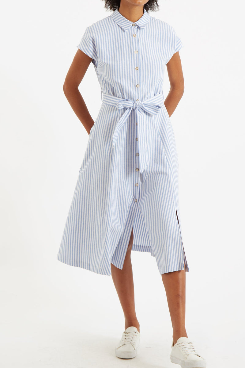 Fleur Sail Stripe Midi Shirt Dress Blue - Front