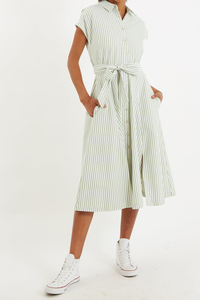 Fleur Sail Stripe Midi Shirt Dress - Front