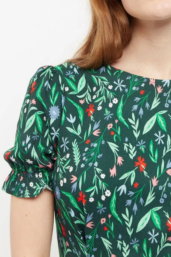 Louche Flo Folk Floral Print Puff Sleeve Midi Dress Louche Flo Folk Floral Print Puff Sleeve Midi Dress