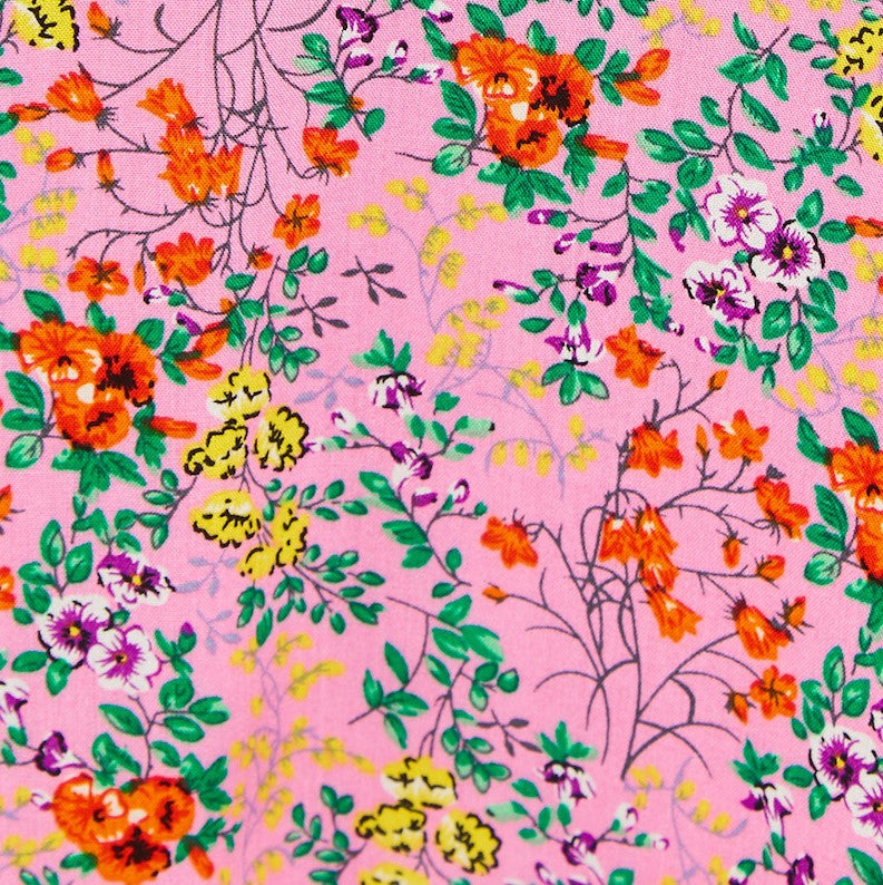 Louche Merle Flower Show Print V Neck Short Sleeve Tea Dress Pink