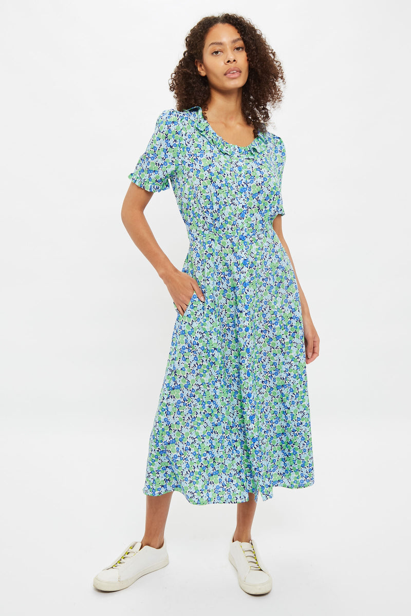 Louche Halcyon Flower Bed Print Short Sleeve Midi Dress - Front