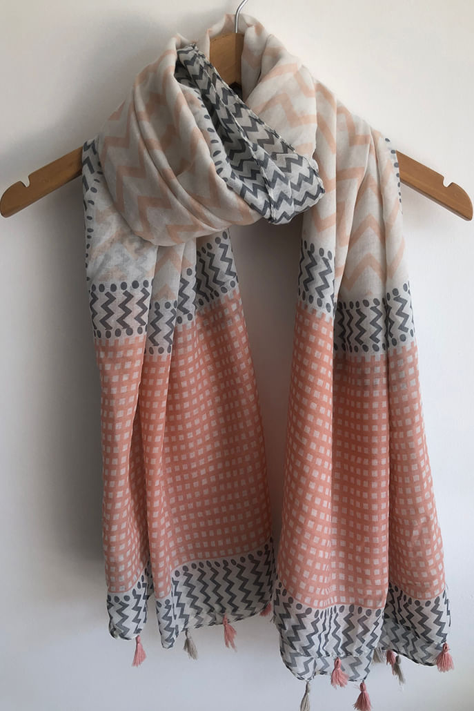 Louche Newton Geometric Print Scarf With Tassel - Front