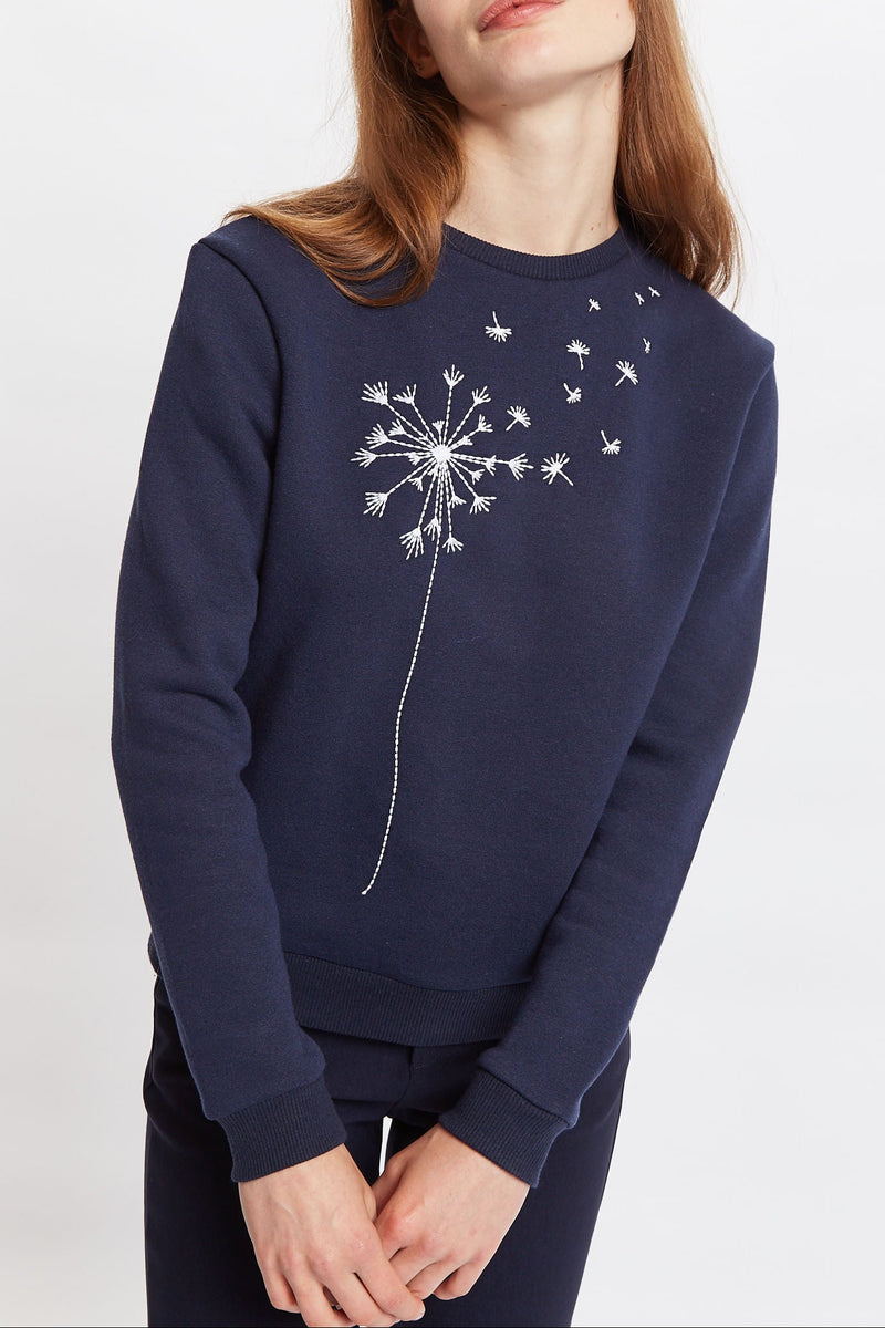 Louche Jan Dandelion Embroided Sweatshirt - Navy - Front