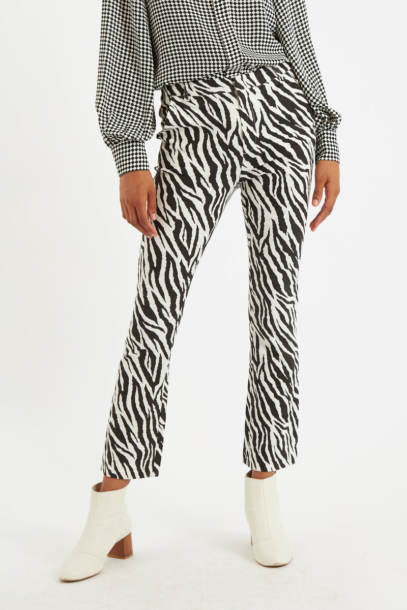 Louche Janelyn Zebra Flared Slim Fit Trouser - Front