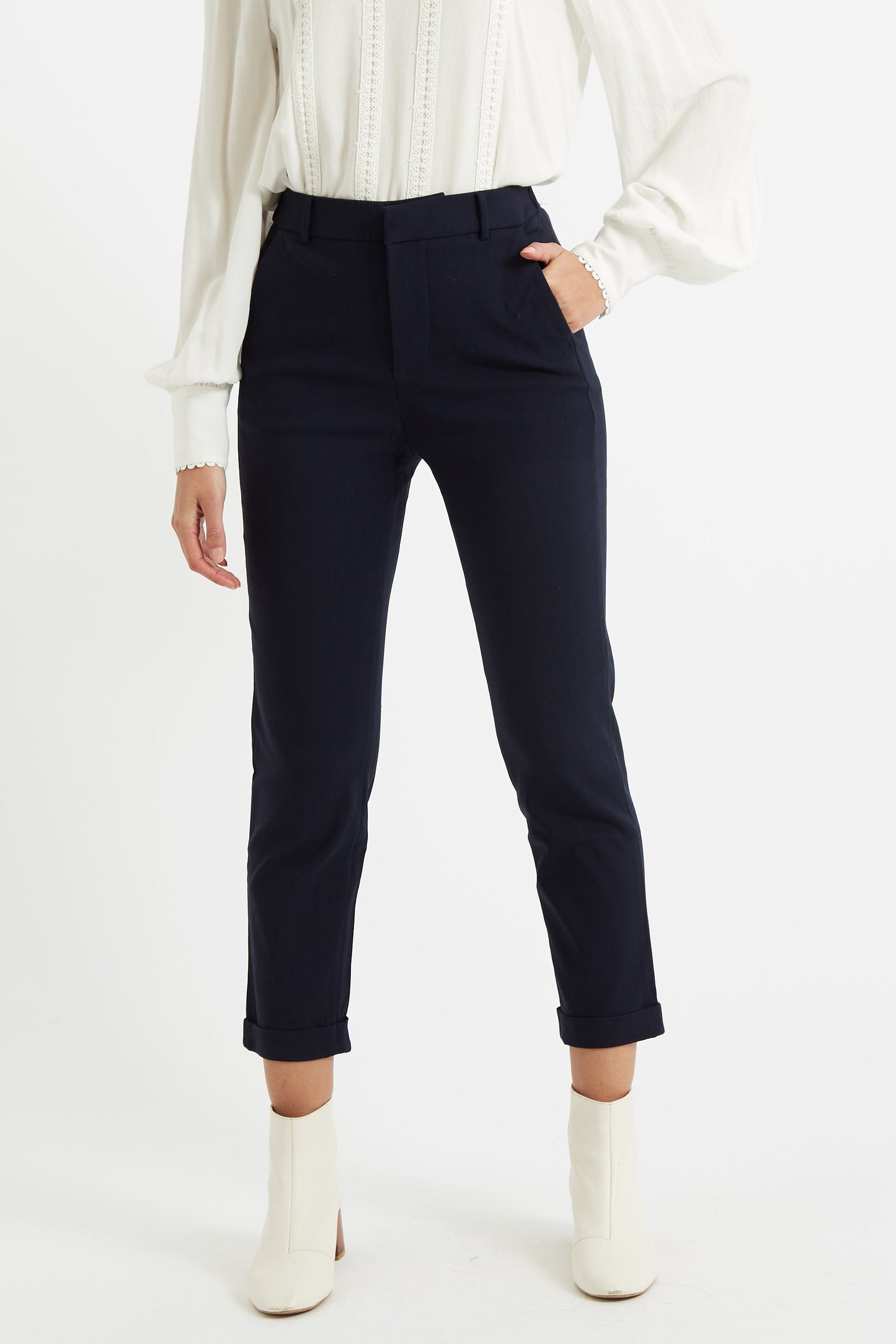 Louche Jaylo Slim Fit Cropped Trouser - Navy