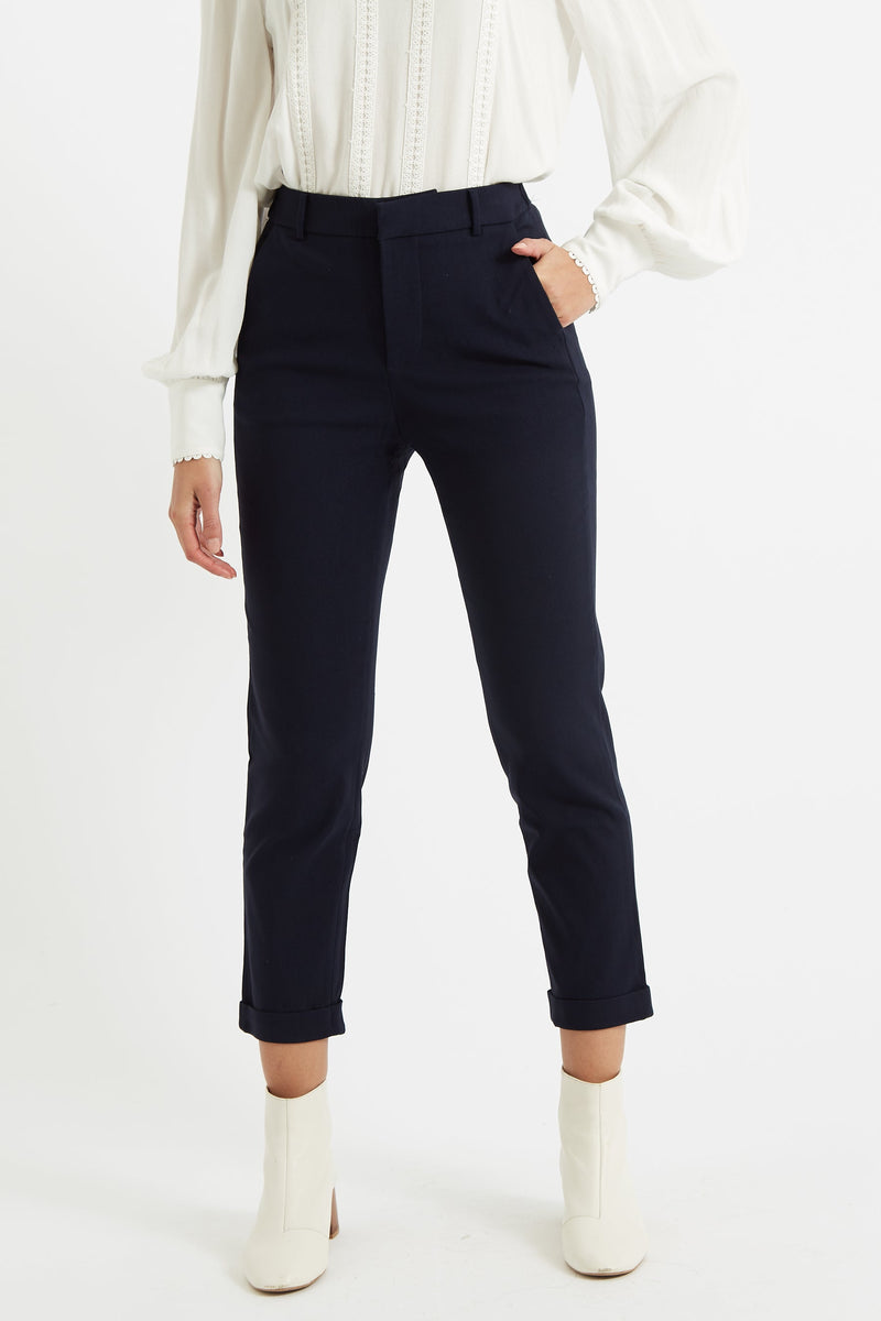 Louche Jaylo Slim Fit Cropped Trouser - Navy - Front