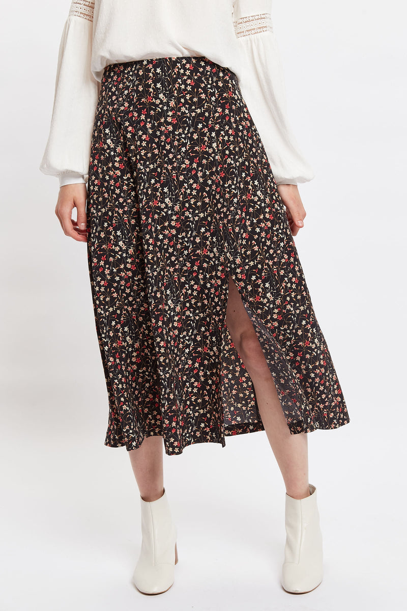 Louche Kiyo Wax Flower Print Midi Skirt - Front