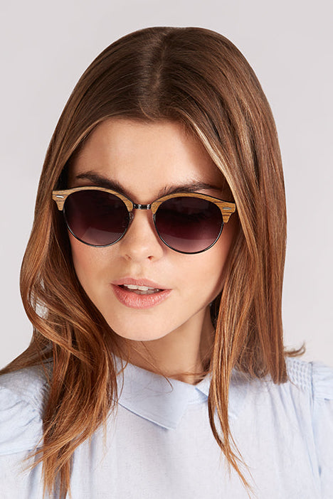 Louche Katy Light Brown Wood Sunglasses Light Brown - Front