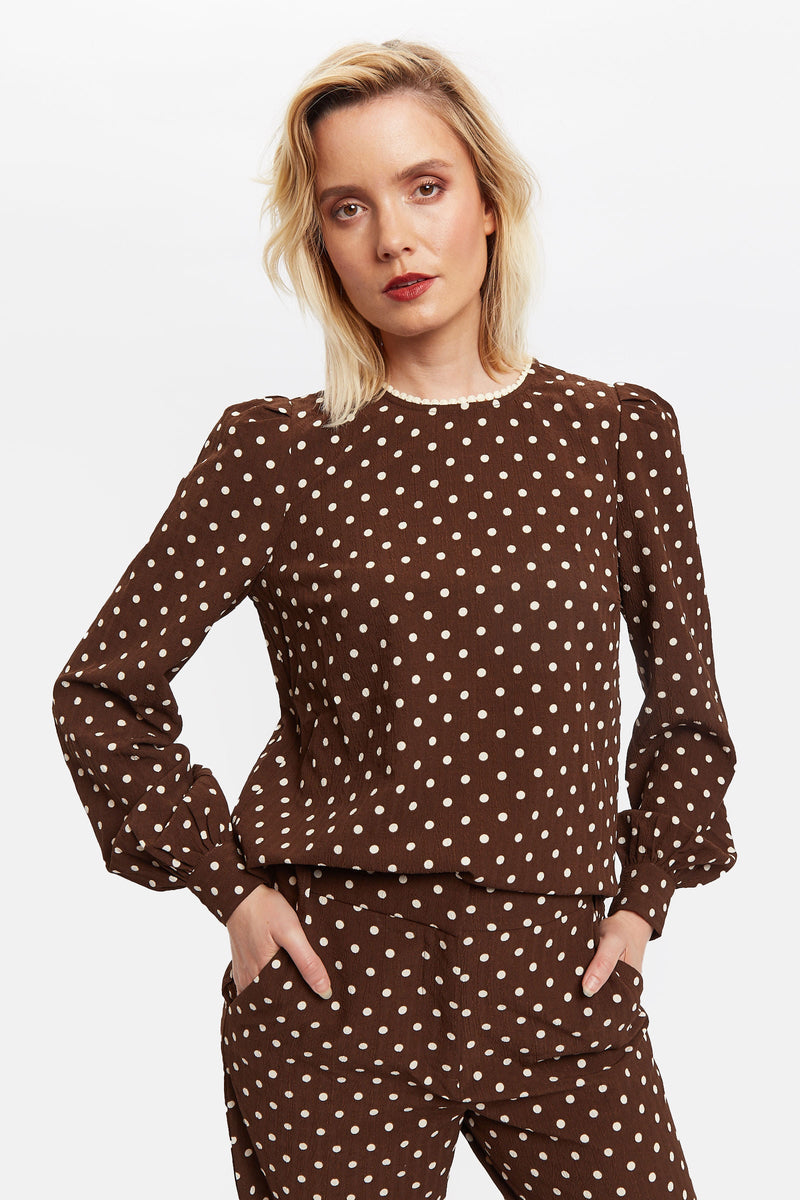 Louche Lima Pretty Woman Print Long Sleeve Blouse - Front