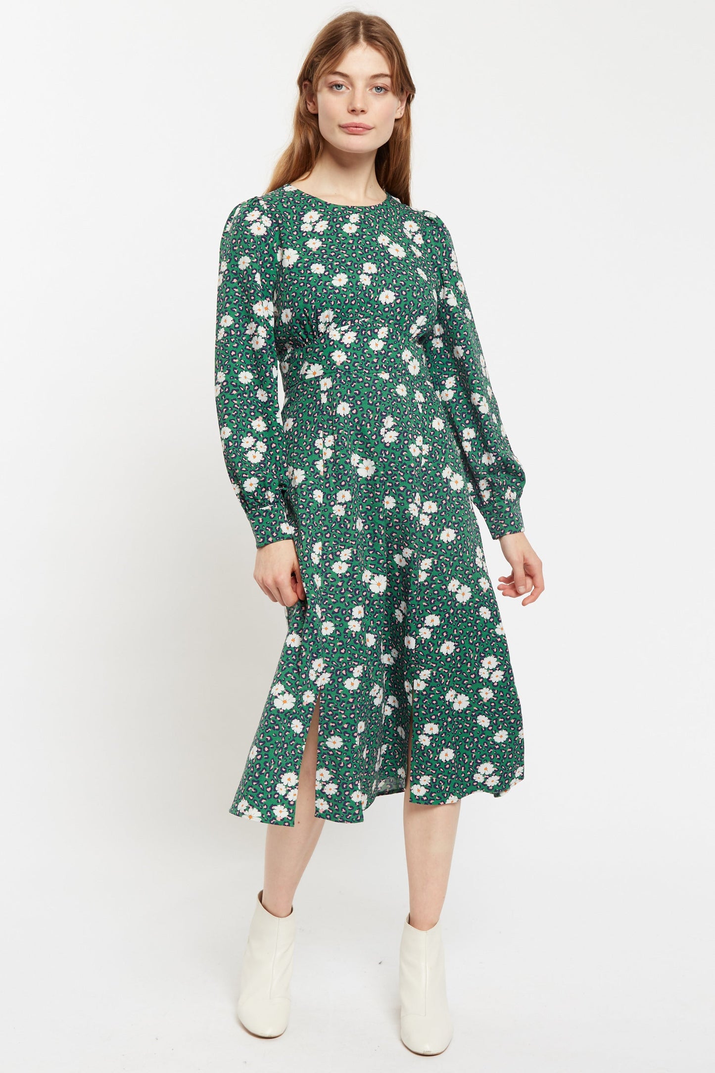Louche Liv Roaring Daisy Print Long Sleeve Midi Dress - Green