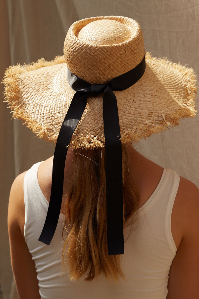 Louche Lorraine Wide Brimmed Ribboned Straw Hat - Front