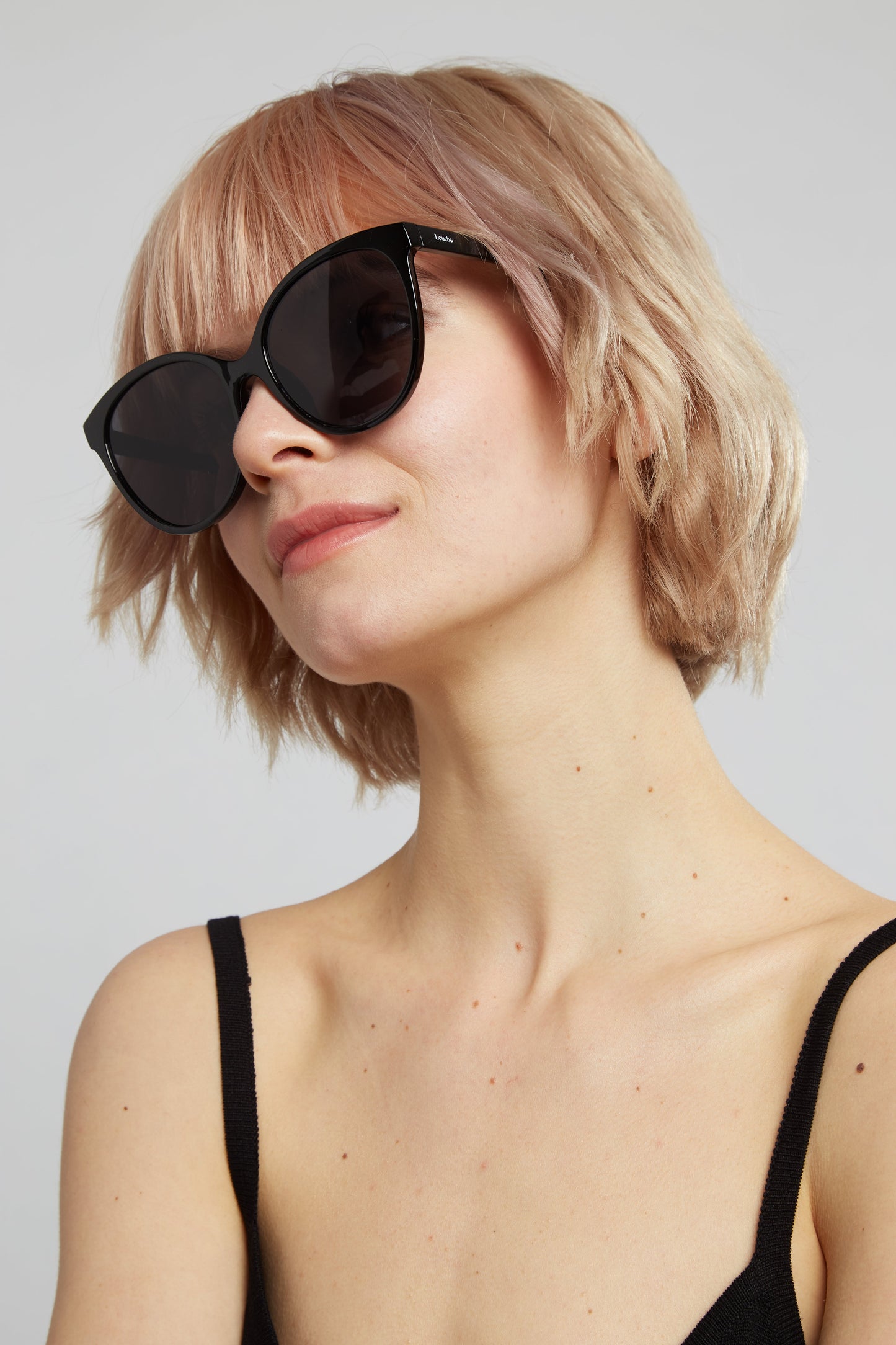 Louche Lilly Round Cat Eye Sunglasses - Black