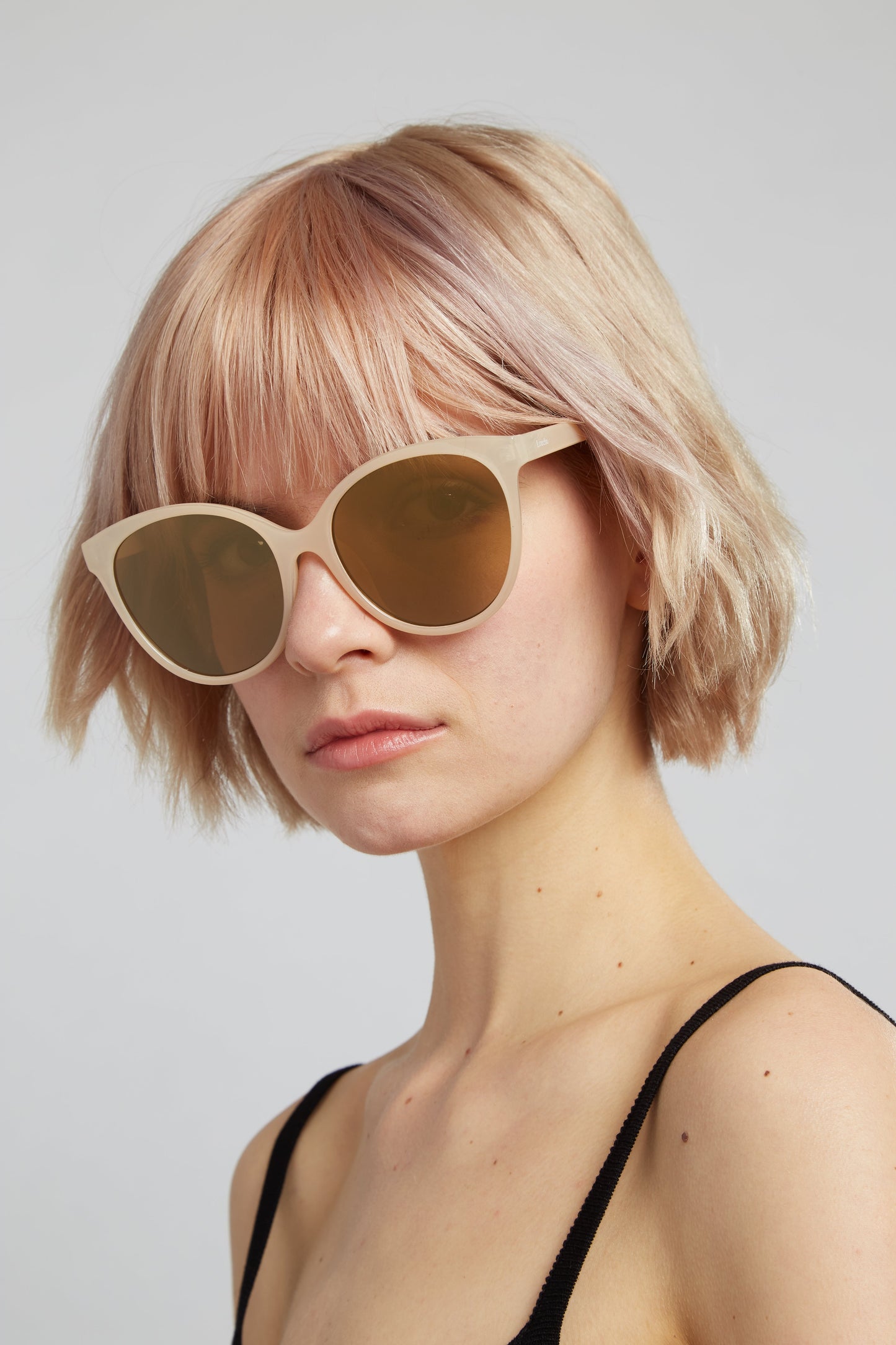 Louche Lilly Round Cat Eye Sunglasses Nude